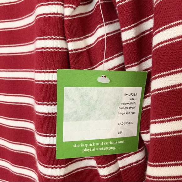 NWT Kate Spade Red White Stripe Fringe Knit Top - Picture 7 of 14
